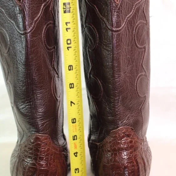 Cowtown Cowboy Boots + Crocodilian-Pattern Leather + Dark Brown + Size 11 - Picture 6 of 12